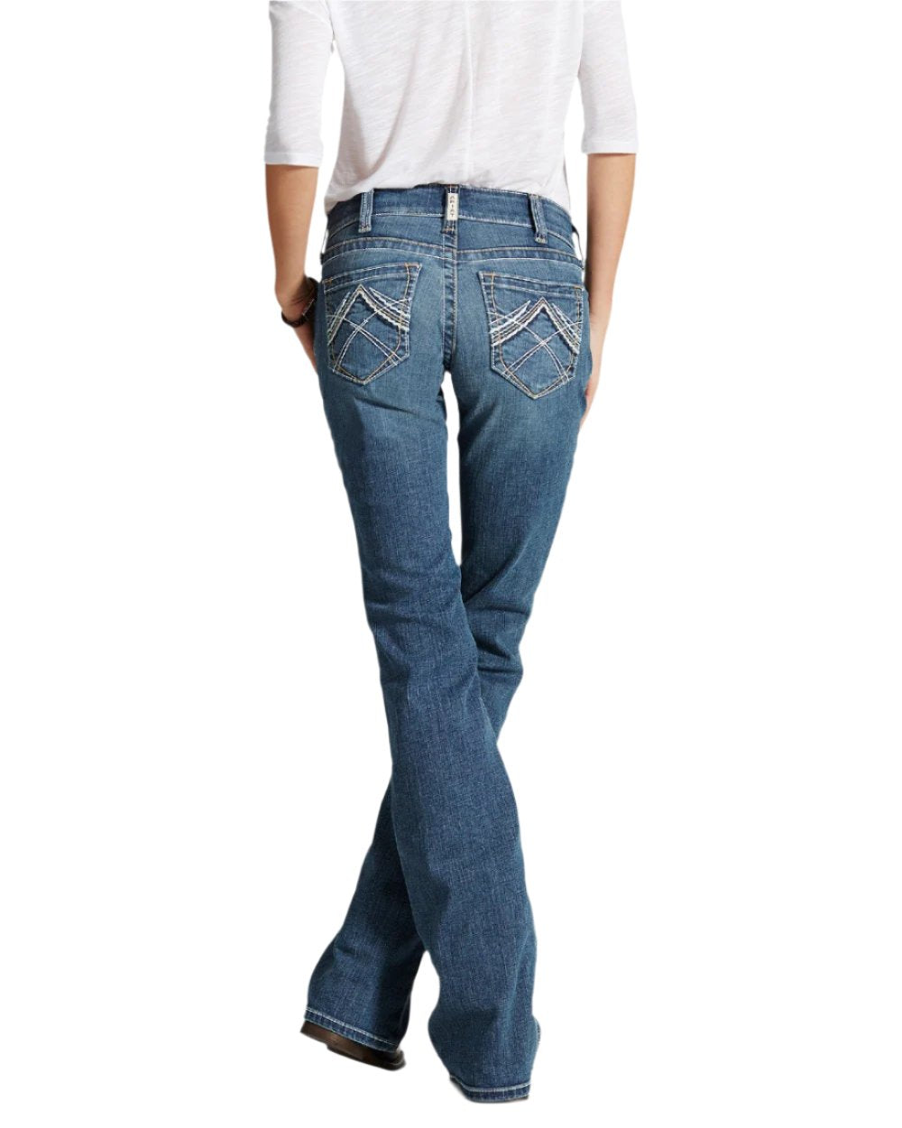 Ariat Womens Real Mid Rise Stretch Whipstitch Boot Cut Jeans